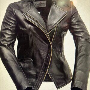 Women's Black Whet Blu Zoey Asymmetrical Leather Blazer - NWT - Size S